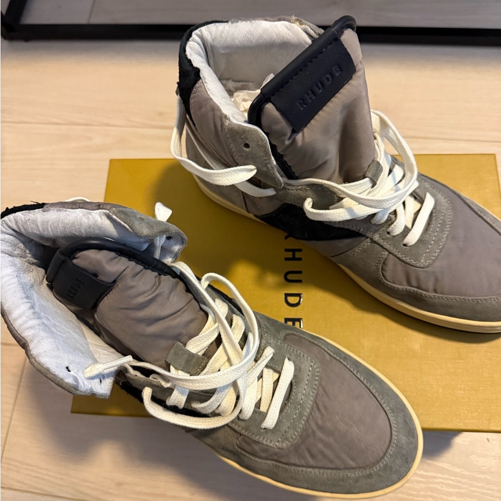Rhude Gray High-Top Sneakers with Cream Laces